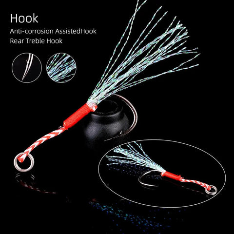 Heavy Duty 40G Saltwater Fishing Jigs Straight Fire Speed And Slow Jigging Pitching Lure Collection with anti-corrosion rear treble hook.