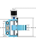 Beefed Up Aluminum Z Axis Assembly for 3018 ProVer CNC With 43mm and 52mm Spindle Mounts, 775 Spindle Ready, 300 To 500W Motor Support, Exchangeable Mounts for 65mm and 69mm Options, Plug And Play Retrofit, blue aluminum CNC Z axis with dimensions