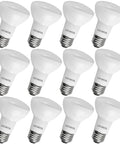 12-pack R20 LED Flood Light Bulb 6.5W, 460 Lumens, 3500K Natural White, Dimmable, Energy Star, Damp Rated, E26 Base displayed