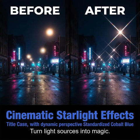 Before and after night street scene using Magnetic CPL Phone Camera Filter Kit With Quick Mount Polarizing Filter Upgraded Anti Glare Filters for light effects.