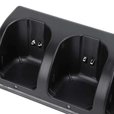 Close-up of black Four Remote Controller Charger Dock With 2800mAh Rechargeable Batteries showing two charging slots