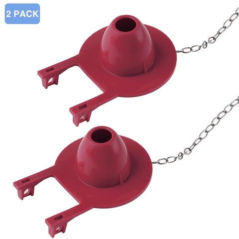2 Pack of 2 Inch Universal Toilet Tank Flapper Replacement with Durable Rubber Seal and Stainless Steel Chain, Red Color