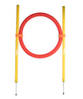 Hoop Hopper Collapsible Dog Agility Trainer Travel Kit For Pets, outdoor jump hoop with yellow poles and red ring