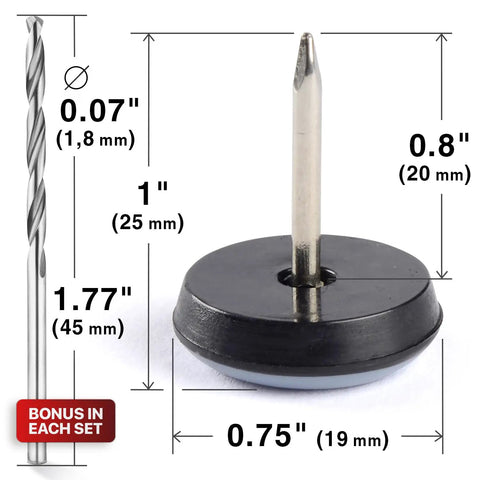 Nail On Chair Sliders 0.75 Inch Gray Floor Protectors Set Of 40 That Help Floors Move Smoothly And Stop Scratches dimensions