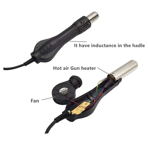 2 In 1 SMD Hot Air Rework Station With Soldering Iron Digital LED Temperature Display showing internal components