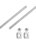 Two-Piece 1/4-20 UNC Fully Threaded Stainless Steel Rod Set, 4.3 Inch Long, 304 Stainless, Right Hand Threads, Includes Nuts And Square Washers For Furniture Mounting And Heavy-Duty Fastening., two rods with nuts and square washers
