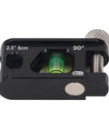 Pro Grade Magnetic Pipe Level Tool For Electrical Conduit Routing Black Die Cast Aluminum with level vial and secure clamp detail.