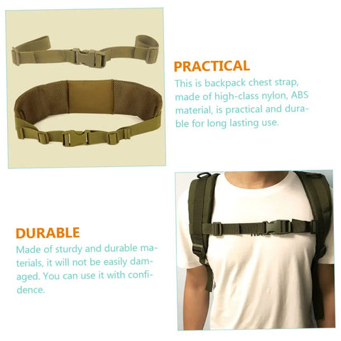 Go-To Adjustable Chest Straps For Backpacks Quick Release Outdoor Gear For Hiking And Camping Travel Ready Fits All Brand Packs Durable Fixing Straps In Green showing two straps, nylon material close-up, and use on a person
