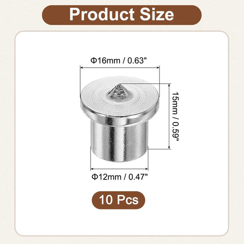 10 Pack 12mm Dowel Center Pins For Woodworking, size and dimensions shown with sharp point detail