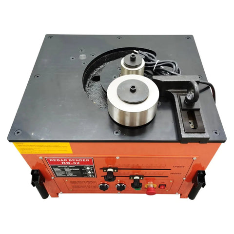 Plug And Play 110V Electric Rebar Bender Machine Handles Steel Bars 6mm To 32mm With Smooth 0 To 180 Degree Adjustment and robust bench design top view.