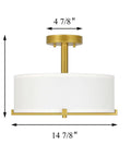 Gold Brass Drum Ceiling Light Fixture With Fabric Shade Modern Semi Flush Mount Three Light Fixture For Living Room Bedroom Kitchen And Hallway dimensions