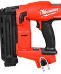 Top Shelf Cordless 18 Gauge Brad Nailer featuring red exterior, ergonomic grip for precision, ideal for trim carpentry projects.