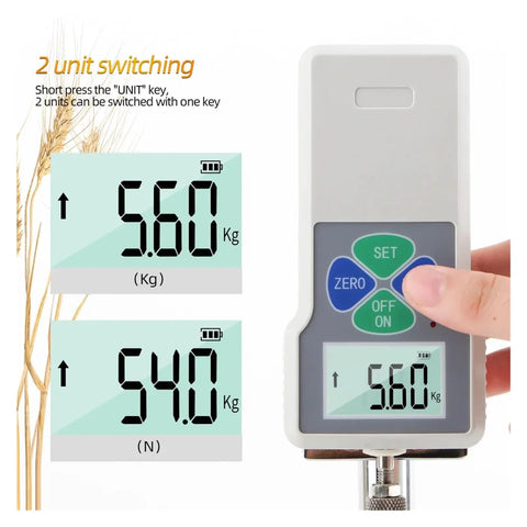 Digital Grain Hardness Tester Sclerometer Durometer Machine Hella Precise handheld showing unit conversion between Kg and N.