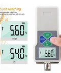 Hella Precise Digital Grain Hardness Tester Grab And Go Field Tool displaying Kg and N readings on a digital screen.