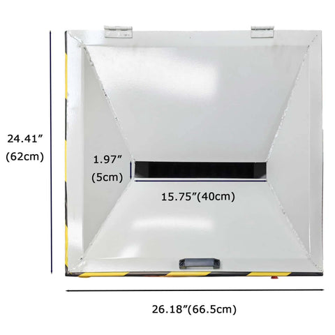 WYDDDARY biaxial shredder top view; metal gray housing with feed slot and dimensions 26.18x24.41x15.75 in