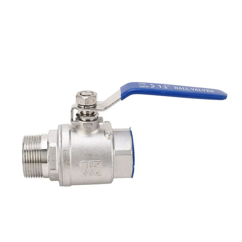 1 1/4 Inch NPT Ball Valve With 1000 WOG Rating And Rust Resistant 304 Stainless Steel Body For A No Drip Nonsense Seal, side view.
