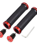 Double Locking Bicycle Grips For Mountain And BMX Dope Rubber Comfort Handlebar Grips With Aluminum Lock Plug 130mm Long Red