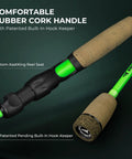 Close-up of Zephyr Dual Tip Spinning Rod And Reel Combo Ultra Light Graphite Build With KastFlex Sensitivity handle and hook keeper