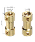 Brass Shaft Coupling 4mm to 5mm 2 Pack With Screws and Hex Wrench, showing connectors with measurements