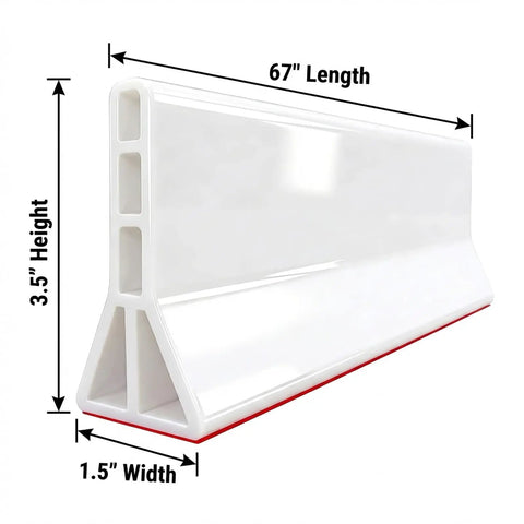 3.5 Inch High Collapsible Shower Threshold Water Dam, 59 Inch Long Splash Guard Barrier, Heavy Duty Water Stopper, side view