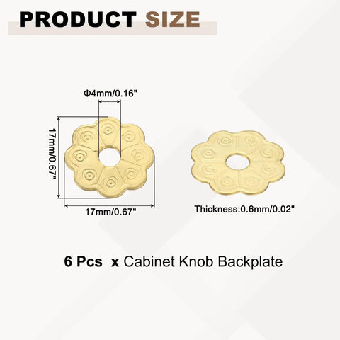 Six Piece Brass Cabinet Backplates Set 1 Inch For Doors Drawers Cupboards And Closets With Vintage Flower Shape Gasket