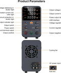 Variable Bench Power Supply With Precision Encoder Knob And Output Enable Disable Button USB Quick Charge Adjustable Voltage And Current Short Circuit Protection Compact Black Boss Grade Unit front and back view