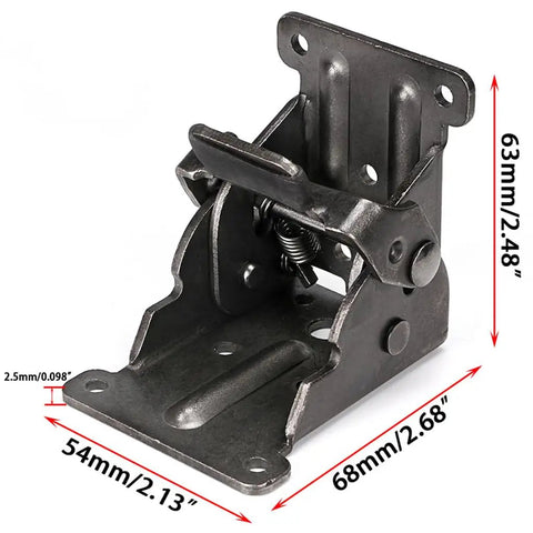 Premium Heavy Duty Folding Brackets 2 Pack Spring Locked Extending Hinges For Workbench Table Support solid steel hinge with dimensions.
