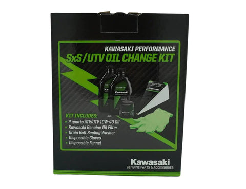 All In One ATV UTV Oil Change Kit With 10W40 Oil Genuine Oil Filter Drain Bolt Sealing Washer And Lime Green Disposable Gloves Plus Funnel