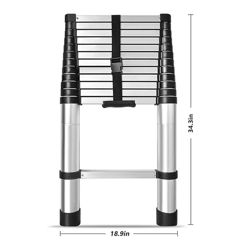 12.5ft Telescoping Aluminum Ladder With Locking Mechanism Extendable And Collapsible For Attic And Home Or Outdoor Use Heavy Duty 330 Lb Capacity Easy To Store And Setup Built For Pro Grade DIY, folded 34.3in