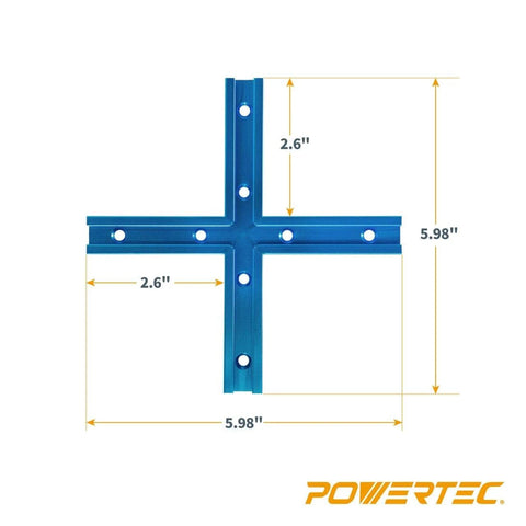 3 Inch T Track Intersection Kit With Predrilled Mounting Holes Do-It-All Universal T Track Accessories For Woodworking Jigs And Fixtures, 4-Piece Set shown with dimensions.