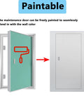 Premium Heavy Duty Aluminum Drywall Access Panel With Paintable Flap shown with a paint roller for seamless blending with walls.