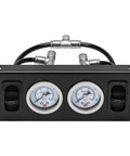 Front view of Panel Paddle Valve Switch With Two Air Suspension Pressure Gauges And Fittings For Car Air Bag System Lets You Dial In Ride Height Fast Durable And Secure.