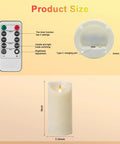 Rechargeable Flameless Candles 3 Pack With Extra Bright Ivory LED Pillars and 10 Key Remote, product size illustration