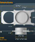 Dimensions of Badass 5 Inch Aluminum Blast Gate Flat Out Built For Heavy Shop Dust Collection Systems displayed with measurements.