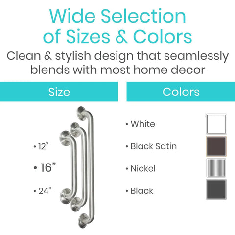 Heavy Duty Shower Grab Bar For Bathroom Safety And Seniors Stainless Steel Handrail Non Slip Grip 440 Lb Weight Capacity Brushed Nickel sizes and colors chart