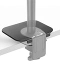 Built Tough Steel Monitor Mount Reinforcement Plate keeps glass and thin desks safe from cracks with black steel clamp.