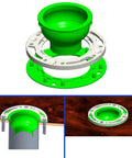 Toilet Flange Repair Kit For 4 Inch Pipes, Closet Flange Replacement With Comprehensive Seal To Stop Sewer Gas Leaks, Fits 4 Inch Waste Lines Or Drain Pipe, Easy DIY Install shown in three perspectives.
