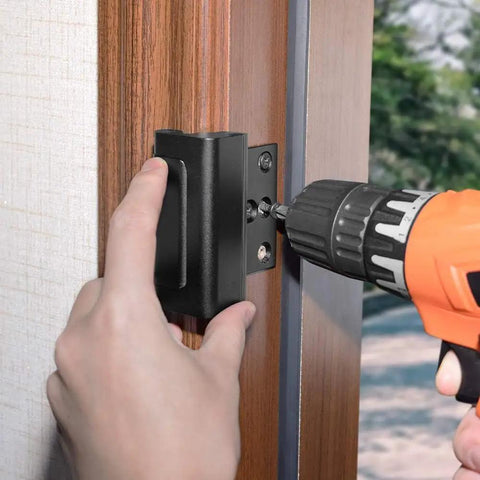 Installing a Home Security Door Reinforcement Lock For Kids Safety Upgraded Front Door Lock With 800 Lb Strength on wood door frame
