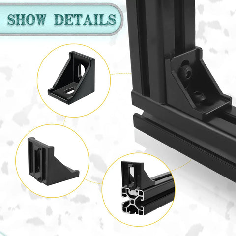Detailed view of 20 Piece 4040 Aluminum Extrusion Profile Heavy Duty Connector Kit With Corner Brackets Built To Last and M8 T Slot Nuts Bolts