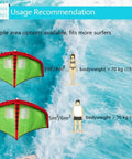 Inflatable Wing Foil For Surfing And Snow Skiing Handheld Surf Kite Wing size options with usage recommendation for bodyweight