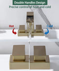 4 Inch Centerset Bathroom Waterfall Faucet With Two Handles For 3-Hole Lavatory Vanity, Brushed Gold Finish, water flow detail