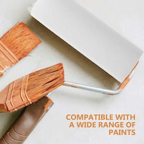 6 Piece Paint Roller Set Boasting Hella Soft Sponge Covers And Comfort Grip Handles Built Different For Rapid Wall Coverage With Latex Or Oil Based Paint Formulas, featuring paint brushes and roller on a surface.