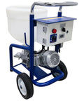 Badass Heavy Duty Putty Cement Grouting Mortar Spray Machine With 28L Hopper And 220V Power handle on a mobile frame, showcasing the motor.
