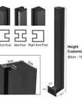 Badass Black Balcony Railing System With Wall Mount Deck Panel Fencing And Clete Infill Kit For Secure Patios Super Quick DIY Assembly Solid Guardrail Pillar with customizable height from 60cm to 150cm.