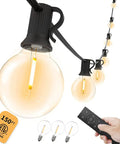 Remote Controlled Outdoor String Lights 150 Feet With 75 Shatterproof LEDs, remote held by hand, close-up of bulb