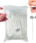 Pro Grade Dental Mouth Mirrors Pack Of 100 With Shiny Handles Anti Fog Intraoral Inspection Mirrors Individually Wrapped Ergonomic Angled Design For Easy Cheek Retraction Lightweight Clinic Quality pack of white plastic mirrors in bag