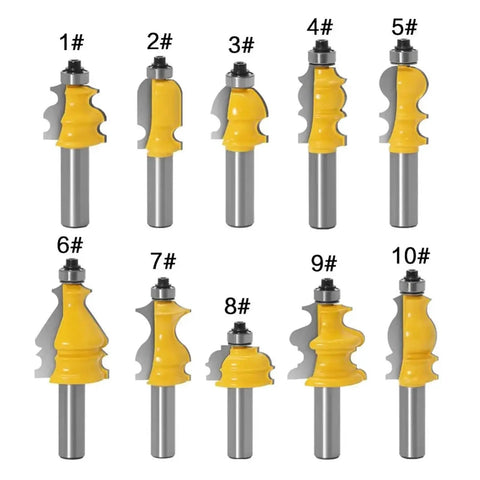 12mm Shank Architectural Molding Router Bit Casing Base Cutter For Precision Handrail Furniture Trim Work On Hardwood MDF And Plywood Woodworking set featuring various profiles.