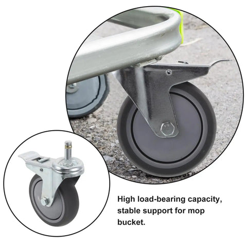 Heavy Duty Swivel Caster Wheels 2 Pack Locking Castors close-up view of wheel assembly for mop bucket with durable design.