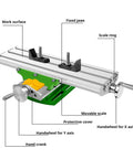 Cross Slide Milling Table With X-Y Axis Precision, Dovetail Grooves, And M10 Screw, labels on components for mini drill press