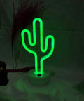 Cactus Neon Night Light With Pedestal LED Sign For Kids Room And Bedroom Decor, Battery Or USB Operated, glowing green light